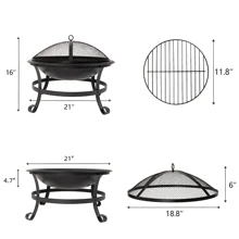 DC DICLASSE 22 inch Round Fire Pit Outdoor Steel Fire Bowl Wood Burning BBQ Grill Patio Backyard Camping - màu đen - Xem 2