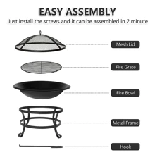 DC DICLASSE 22 inch Round Fire Pit Outdoor Steel Fire Bowl Wood Burning BBQ Grill Patio Backyard Camping - màu đen - Xem 3