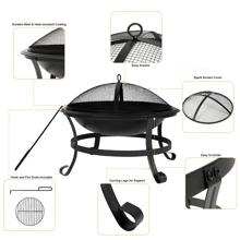 DC DICLASSE 22 inch Round Fire Pit Outdoor Steel Fire Bowl Wood Burning BBQ Grill Patio Backyard Camping - màu đen - Xem 5