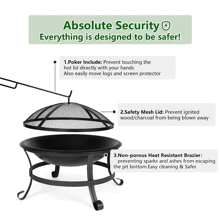 DC DICLASSE 22 inch Round Fire Pit Outdoor Steel Fire Bowl Wood Burning BBQ Grill Patio Backyard Camping - màu đen - Xem 4