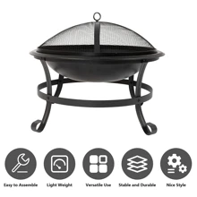 DC DICLASSE 22 inch Round Fire Pit Outdoor Steel Fire Bowl Wood Burning BBQ Grill Patio Backyard Camping - màu đen - Xem 6