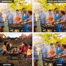 DC DICLASSE 22 inch Round Fire Pit Outdoor Steel Fire Bowl Wood Burning BBQ Grill Patio Backyard Camping - màu đen - Xem 11