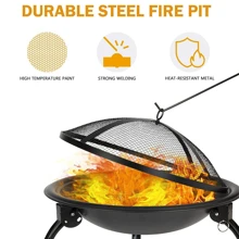 DC DICLASSE 22 inch Round Fire Pit Outdoor Steel Fire Bowl Wood Burning BBQ Grill Patio Backyard Camping - màu đen - Xem 7