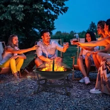 DC DICLASSE 22 inch Round Fire Pit Outdoor Steel Fire Bowl Wood Burning BBQ Grill Patio Backyard Camping - màu đen - Xem 9