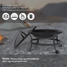 DC DICLASSE 22 inch Round Fire Pit Outdoor Steel Fire Bowl Wood Burning BBQ Grill Patio Backyard Camping - màu đen - Xem 8
