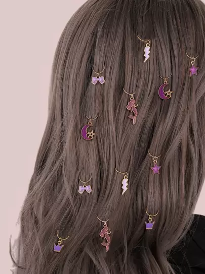 12入組星月吊飾電話線髮圈