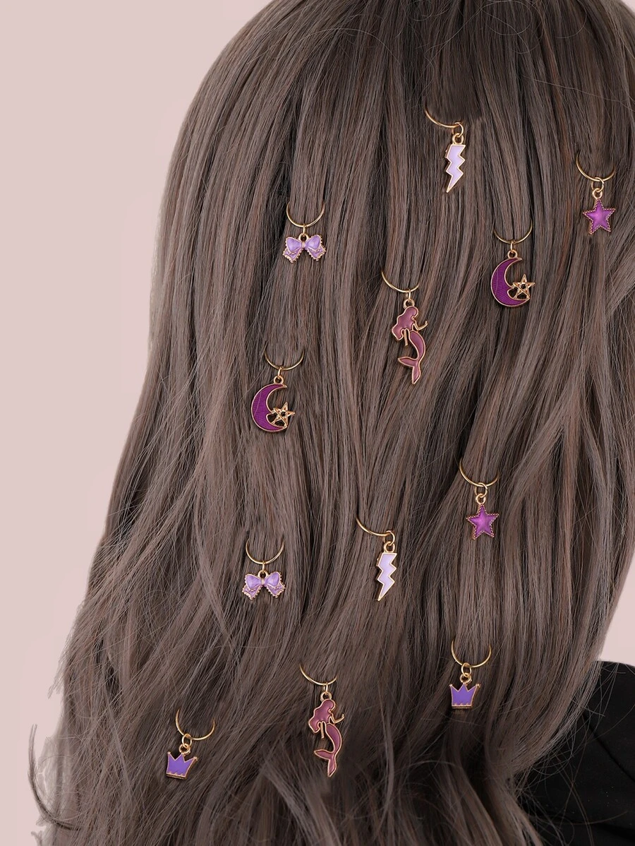 12入組星月吊飾電話線髮圈