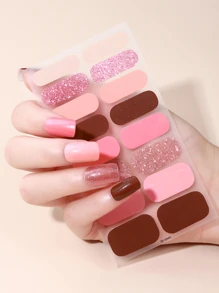 Beauty Sticker 漸層閃光純色指甲油條，1 張美甲貼紙和 1入組指甲銼，女用美甲套裝 - 彩色 - 查看 1