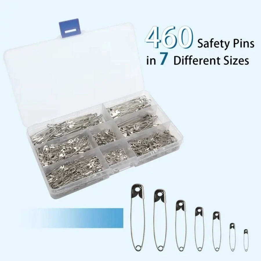 460入組安全別針,各種安全別針,散裝安全別針,大型衣服安全別針,縫紉用品 - 銀色 - 查看 1