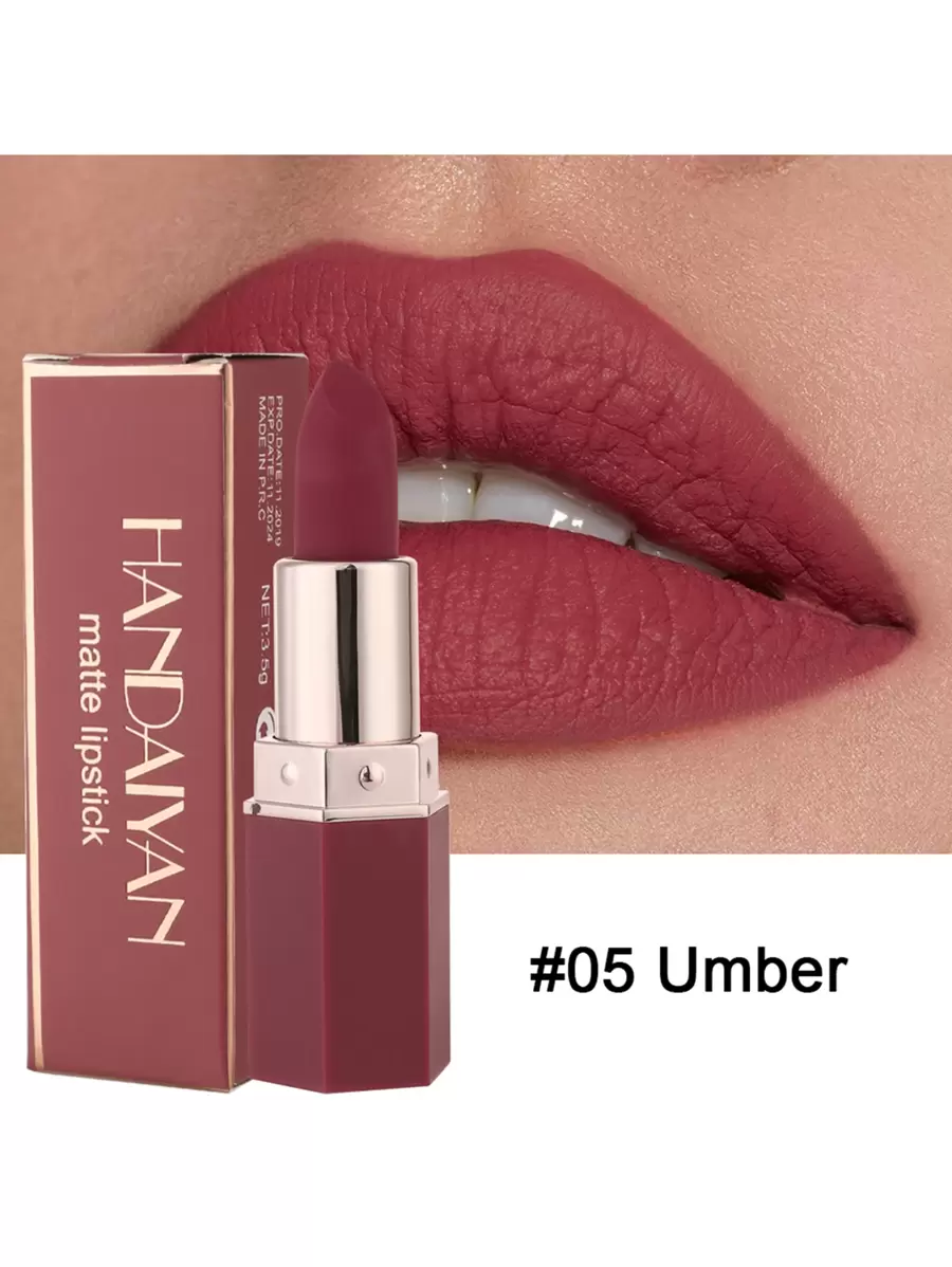 HANDAIYAN Hexagon Matte Moisturizing Lipstick, Velvet Makeup Effect, Single Tube, Long-Lasting Color, Fashionable Luxury Lipstick, Face Painting Cosmetics, Suitable For Women, Especially Millennials, Fashion Styling, Ideal For Winter/Spring, Suitable For Birthday/Valentine's Day Gifts, Essential For Carnival Parties, Best Color Selection - 05 Violet Pink - Xem 1