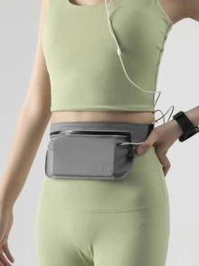 Letter Graphic Polyester Running Waist Bag - Grey - View 2