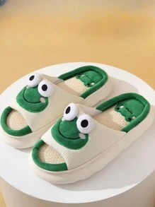 Dép Linen Ếch Dễ Thương Dành Cho Cặp Đôi Nam Và Nữ Đi Trong Nhà Chống Trượt Đáy Dày Dép Đi Trong Nhà Mùa Hè - màu xanh lá - Xem 5