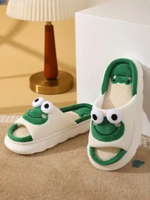 Dép Linen Ếch Dễ Thương Dành Cho Cặp Đôi Nam Và Nữ Đi Trong Nhà Chống Trượt Đáy Dày Dép Đi Trong Nhà Mùa Hè - màu xanh lá - Xem 8