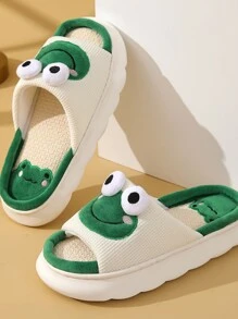 Dép Linen Ếch Dễ Thương Dành Cho Cặp Đôi Nam Và Nữ Đi Trong Nhà Chống Trượt Đáy Dày Dép Đi Trong Nhà Mùa Hè - màu xanh lá - Xem 6