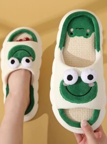 Dép Linen Ếch Dễ Thương Dành Cho Cặp Đôi Nam Và Nữ Đi Trong Nhà Chống Trượt Đáy Dày Dép Đi Trong Nhà Mùa Hè - màu xanh lá - Xem 2