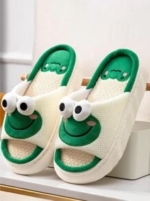 Dép Linen Ếch Dễ Thương Dành Cho Cặp Đôi Nam Và Nữ Đi Trong Nhà Chống Trượt Đáy Dày Dép Đi Trong Nhà Mùa Hè - màu xanh lá - Xem 11