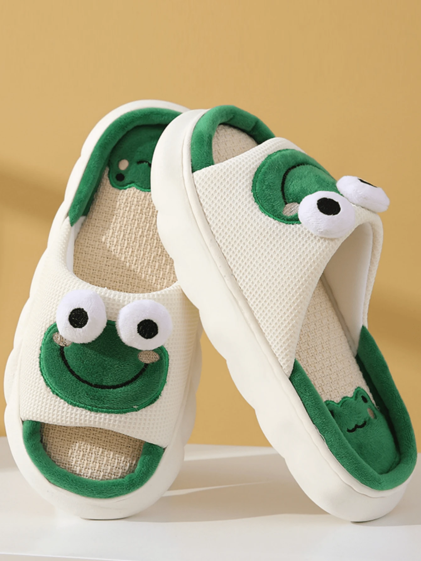 Dép Linen Ếch Dễ Thương Dành Cho Cặp Đôi Nam Và Nữ Đi Trong Nhà Chống Trượt Đáy Dày Dép Đi Trong Nhà Mùa Hè - màu xanh lá - Xem 1