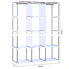 Portable Wardrobe Closet, Bedroom Clothes Organizer Cabinet With Hanging Rack For Home, Easy Assembly, 1pc Random Color (Coffee/Red Wine) - Coffee Brown - View 3