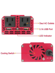 1pc 200W Car Power Inverter - Red - View 3