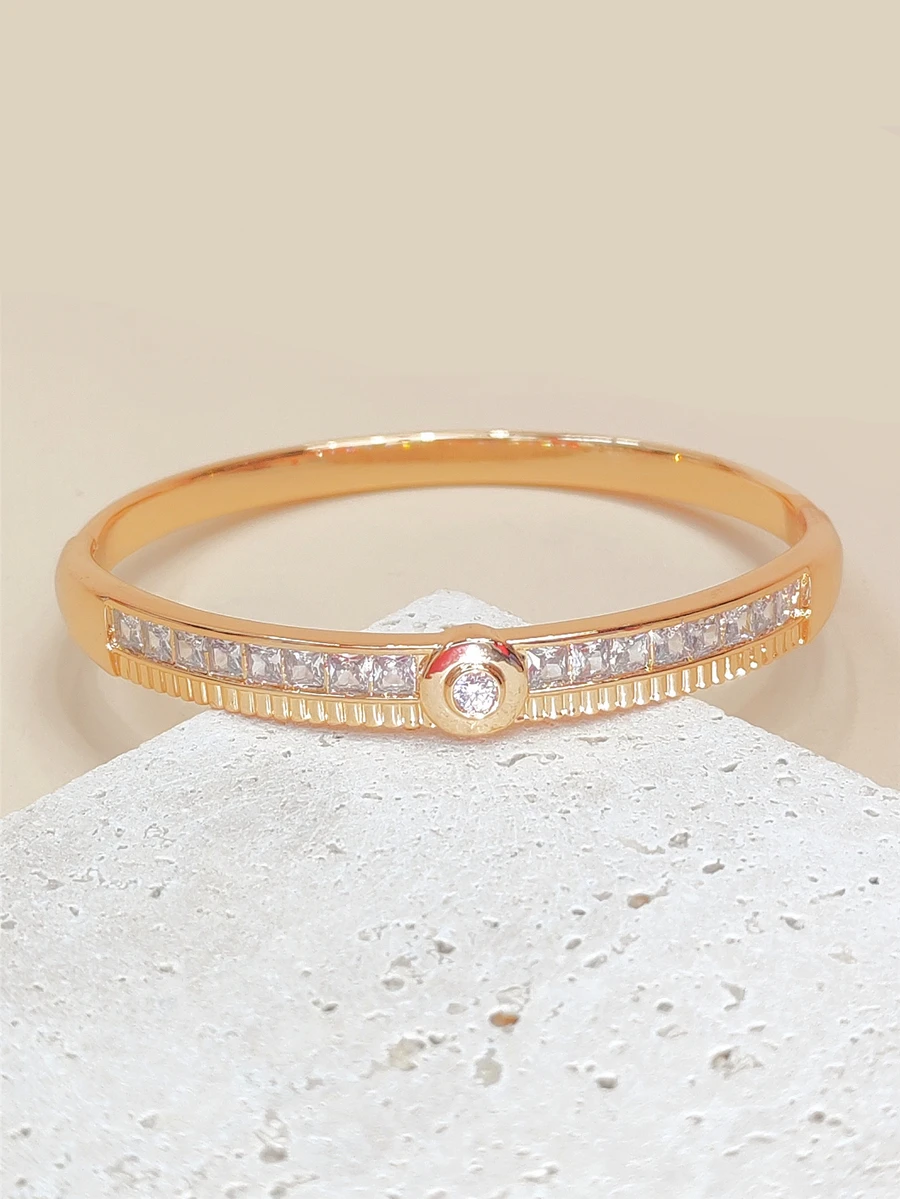 1 chiếc vòng tay mạ vàng đính đá Zirconia sang trọng, quà tặng cho phụ nữ. - Vàng - Xem 1