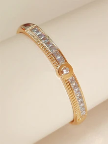 1 chiếc vòng tay mạ vàng đính đá Zirconia sang trọng, quà tặng cho phụ nữ. - Vàng - Xem 2