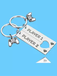 2 件女士男士游戏手柄吊饰雕刻口号字母不锈钢配套钥匙扣适合情侣/爱人/男朋友/女朋友/丈夫/妻子可爱创意时尚汽车钥匙扣生日礼物情人节礼物 - 淺灰色 - 查看 1