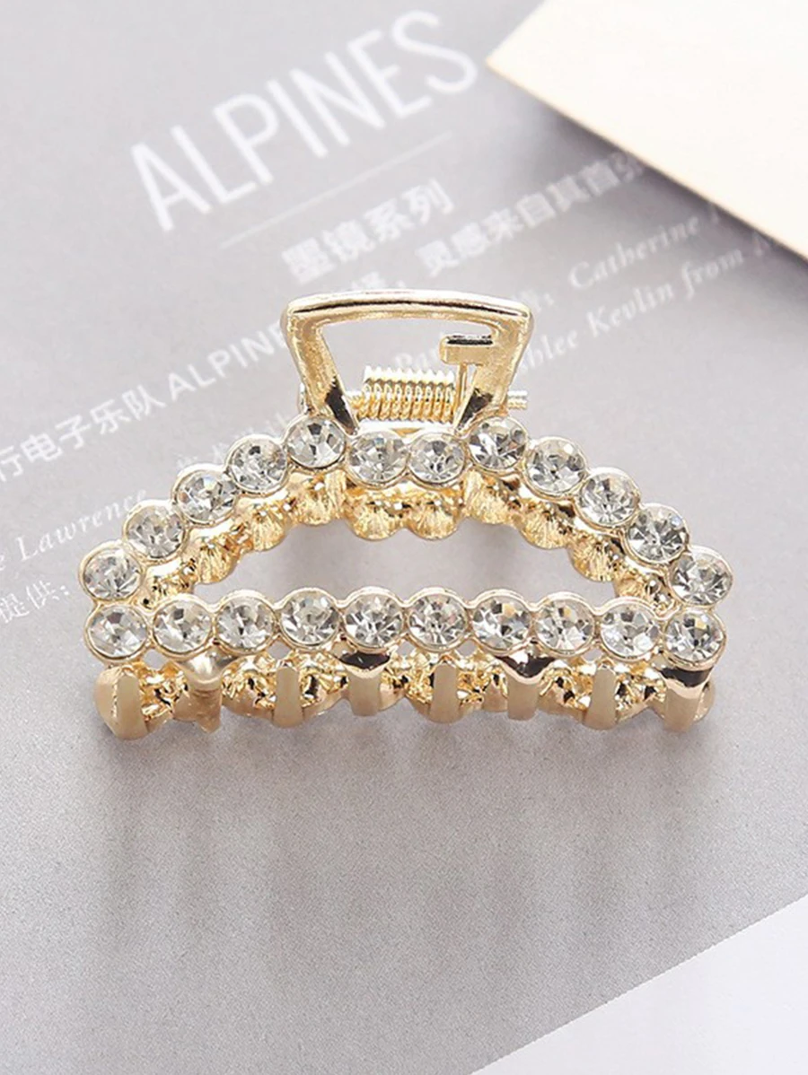 1pc Girl's Rhinestone Hair Clip, Suitable For Daily Use To Style Half-Up Hairstyles Party Tiaras Hair Claws Claw Clips Hair Clips Hair Jaw Clip Hair Clamps Hair Clutch Hair Claw Clip, School Stuff, College Fall Winter Hair Accessories For Women For Vacation Outfits Woman - Gold - View 1