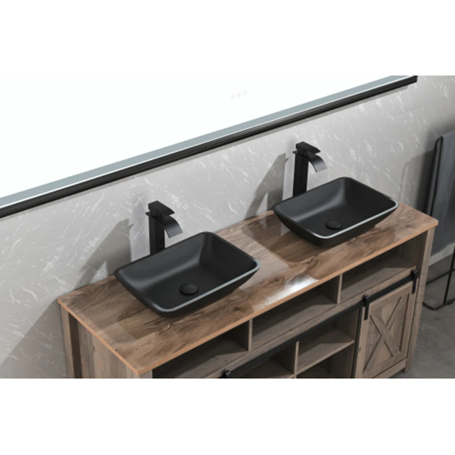 SINLOOG 13.0" L -18.13" W -4" H Matte Shell Glass Rectangular Vessel Bathroom Sink in Black with Matte Black Faucet and Pop-Up Drain in Matte Black - màu đen - Xem 1