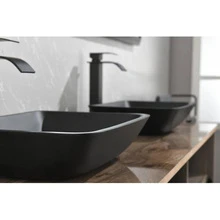 SINLOOG 13.0" L -18.13" W -4" H Matte Shell Glass Rectangular Vessel Bathroom Sink in Black with Matte Black Faucet and Pop-Up Drain in Matte Black - màu đen - Xem 4