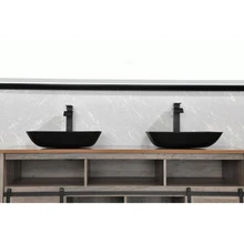 SINLOOG 13.0" L -18.13" W -4" H Matte Shell Glass Rectangular Vessel Bathroom Sink in Black with Matte Black Faucet and Pop-Up Drain in Matte Black - màu đen - Xem 6