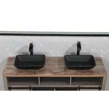 SINLOOG 13.0" L -18.13" W -4" H Matte Shell Glass Rectangular Vessel Bathroom Sink in Black with Matte Black Faucet and Pop-Up Drain in Matte Black - màu đen - Xem 8