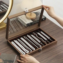 1pc Walnut Wood Pearl Necklace Storage Box, 10 Slots Long Rectangular Jewelry Case For Necklaces, Pendants, Anklets, Chokers Back To School
