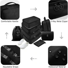 Bộ 8 khối đóng gói du lịch, túi hành lý, túi đựng giày nén, túi đựng đồ lót, túi treo đồ vệ sinh cá nhân, đồ dùng học tập, trang trí phòng, trang trí phòng ngủ, ký túc xá cần thiết cho trường học, giáo viên, quần áo, lưu trữ quần áo, tổ chức du lịch, bộ túi đựng đồ du lịch, túi đóng gói, túi đóng gói trở lại trường học Túi du lịch cần thiết Tổ chức du lịch cho kỳ nghỉ hè ở bãi biển - màu đen - Xem 3