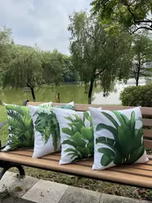 件組方形裝飾枕套，熱帶綠色植物印花，適合戶外/室內使用，防水露台墊套，非常適合家居、花園、海灘和客廳裝飾 - 橄欖綠 - 查看 1