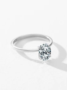 1枚1ct經典簡約s925純銀橢圓形戒指,女性婚約婚禮首飾的理想選擇 - 銀色 - 查看 6