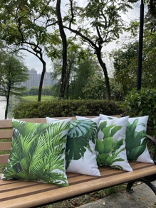 件組方形裝飾枕套，熱帶綠色植物印花，適合戶外/室內使用，防水露台墊套，非常適合家居、花園、海灘和客廳裝飾 - 橄欖綠 - 查看 2