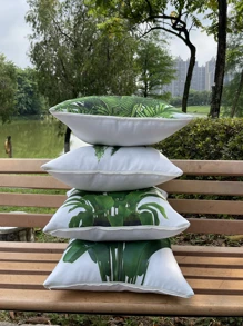 件組方形裝飾枕套，熱帶綠色植物印花，適合戶外/室內使用，防水露台墊套，非常適合家居、花園、海灘和客廳裝飾 - 橄欖綠 - 查看 6