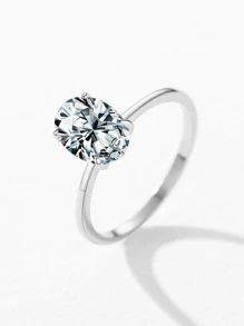 1pc 2ct Classic Simple S925 Sterling Silver Oval Ring, Providing Exquisite Jewelry For Women's Engagement Wedding Bridal Jewelry - Silver - View 5