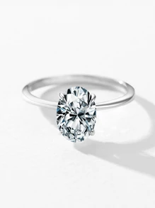 1pc 2ct Classic Simple S925 Sterling Silver Oval Ring, Providing Exquisite Jewelry For Women's Engagement Wedding Bridal Jewelry - Silver - View 6