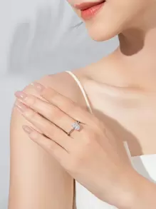 1pc 2ct Classic Simple S925 Sterling Silver Oval Ring, Providing Exquisite Jewelry For Women's Engagement Wedding Bridal Jewelry - Silver - View 3