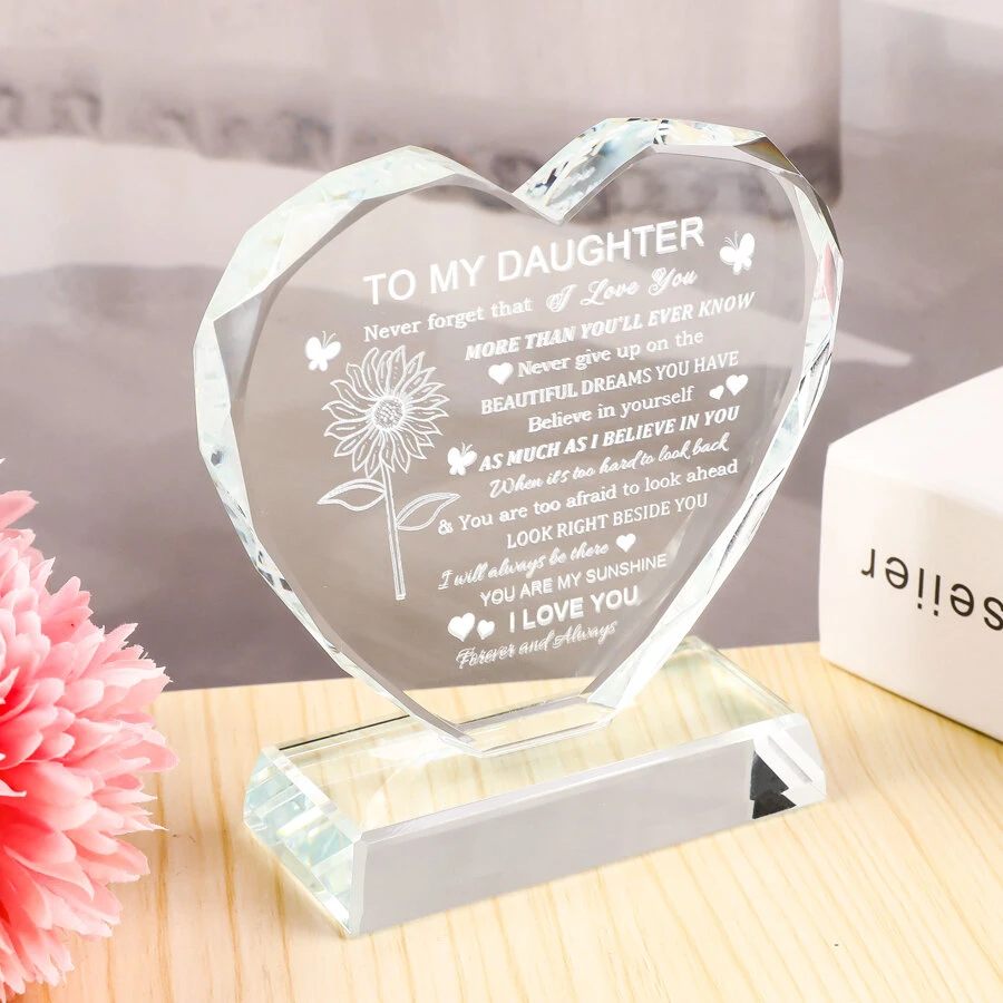 Birthday Gifts for Daughter Adult from Mom Heart-Shaped Glass Keepsake To My Daughter You are My Sunshine Grown Gifts for Daughter on Christmas Graduation Thanksgiving Day - Clear - View 1