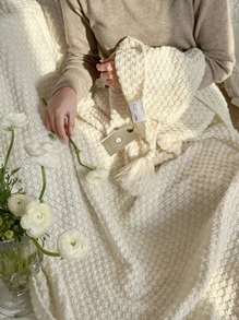 1入組流蘇裝飾蓋毯 - 白色 - 查看 1