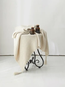 1入組流蘇裝飾蓋毯 - 白色 - 查看 3