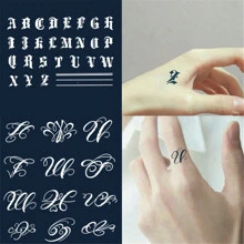 2入組設計/套草藥汁紋身貼紙英文字母臨時紋身，持久防水防汗紋身貼紙 - 彩色 - 查看 1