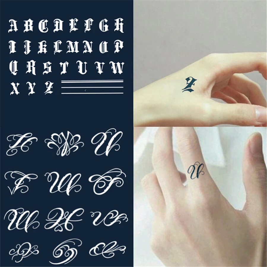 2入組設計/套草藥汁紋身貼紙英文字母臨時紋身，持久防水防汗紋身貼紙 - 彩色 - 查看 1