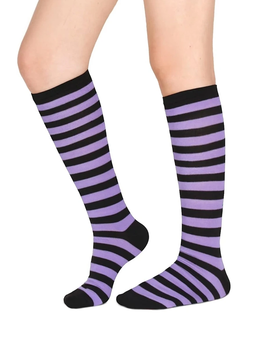 Kids Purple and Black Colorful Zebra Stripes Knee High Dress Socks Boys
