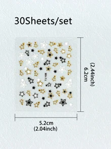 30片/套 金属心形花朵星星自粘美甲贴纸 不同主题美甲贴花 DIY美甲用品 - 彩色 - 查看 5