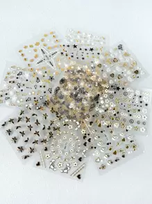 30片/套 金属心形花朵星星自粘美甲贴纸 不同主题美甲贴花 DIY美甲用品 - 彩色 - 查看 1