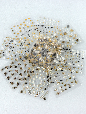 30 st/set Metallic Heart Flowers Star Självhäftande Nail Art Stickers Olika teman Nail Art Dekaler DIY