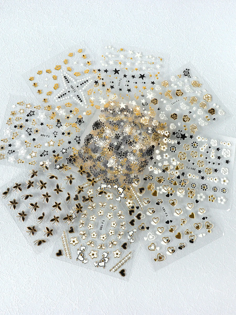 30片/套 金属心形花朵星星自粘美甲贴纸 不同主题美甲贴花 DIY美甲用品 - 彩色 - 查看 1